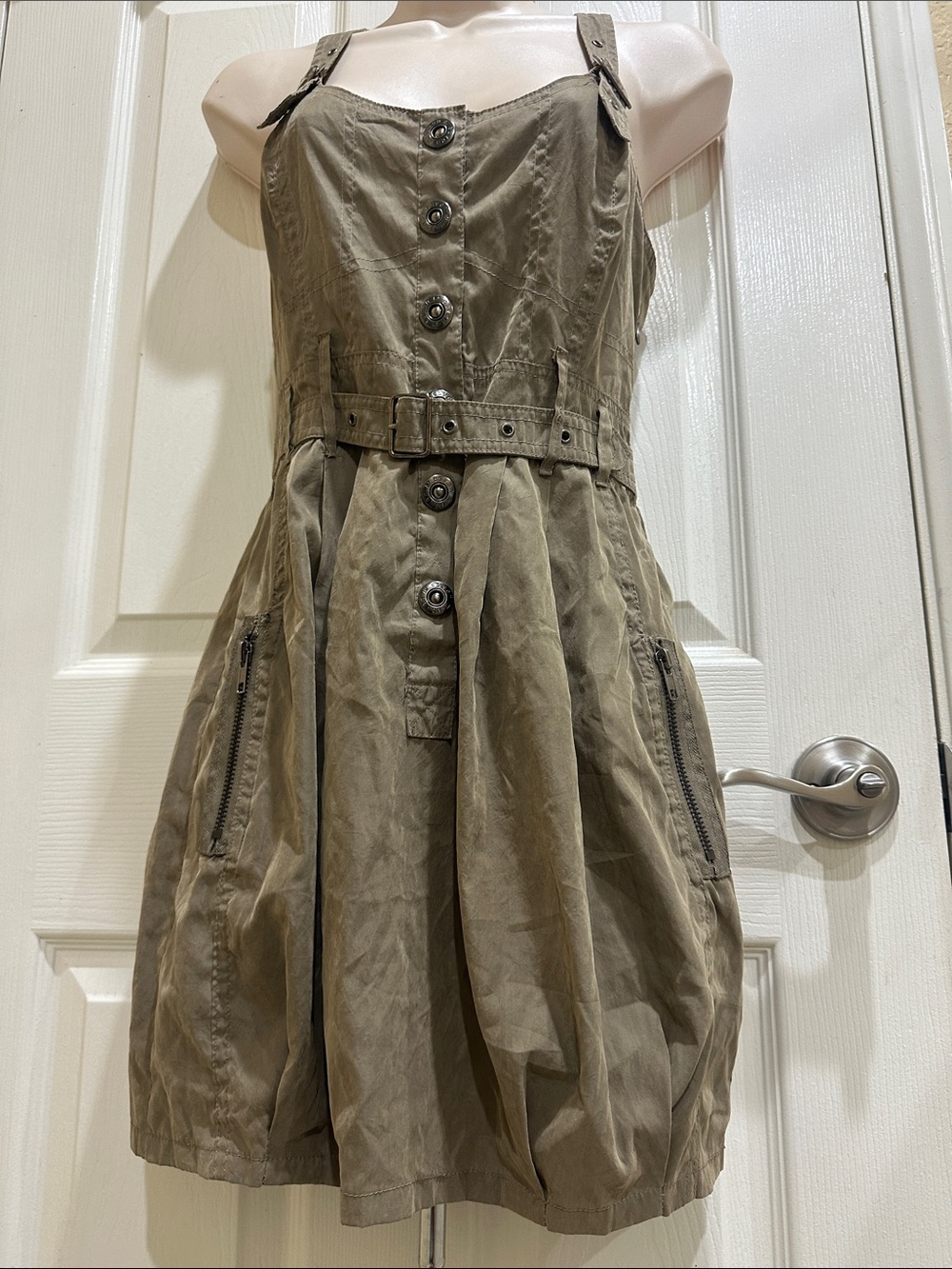 Olive Button-Front Utility Sundress - Picture 5 of 10